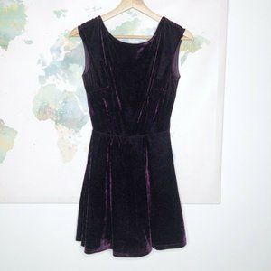 Tobi Dress Fit n Flare Skater Purple Velvet Size Small Boatneck Plunging Back